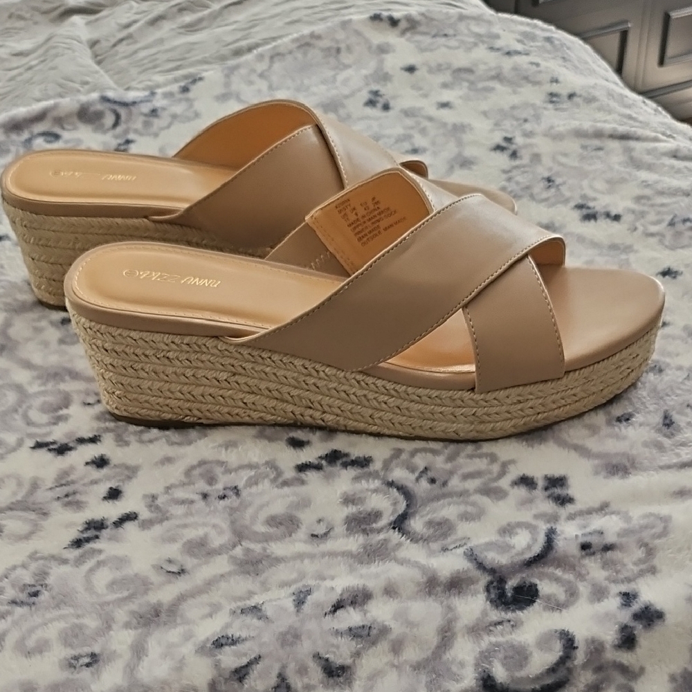 Tan Espadrille Wedges with Crisscross Straps